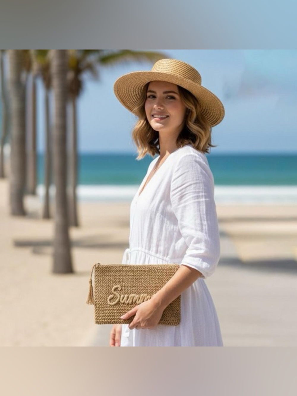 Summer Woven Straw Zip Pouch - Natural - Picture 2 of 8